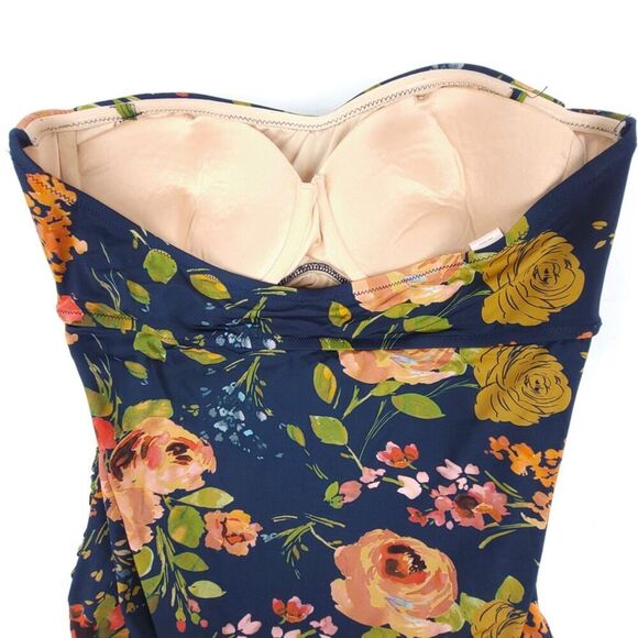 GARNET HILL Strapless Ruched Bandeau One Piece Swimsuit Navy Floral Plus Size 16 - Picture 6 of 7